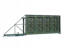 Откатные ворота собственного изготовления 5500x2000 с кованым полотном